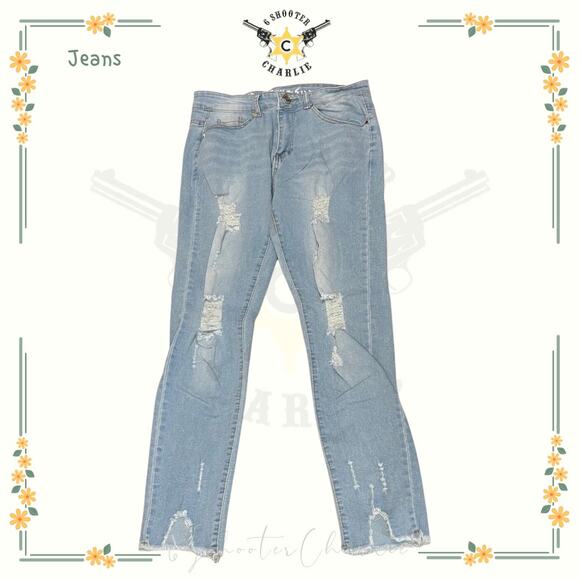 Pastel Jeans Straight Womens Size 11/12 Blue Distressed 5 Pocket Button Zip - Picture 1 of 7